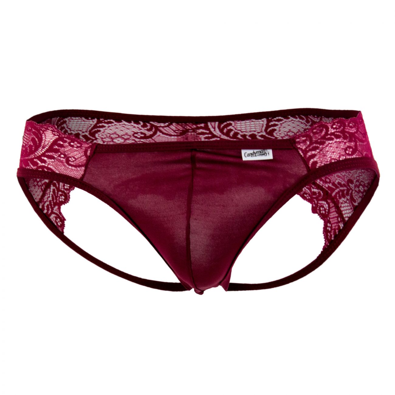 CandyMan 99312X Lace Jockstrap Burgundy Plus Sizes