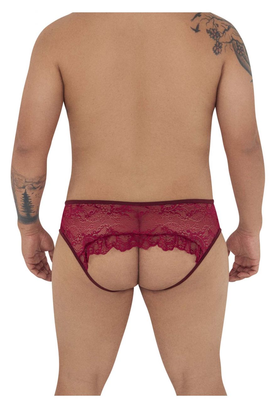 CandyMan 99312X Lace Jockstrap Burgundy Plus Sizes