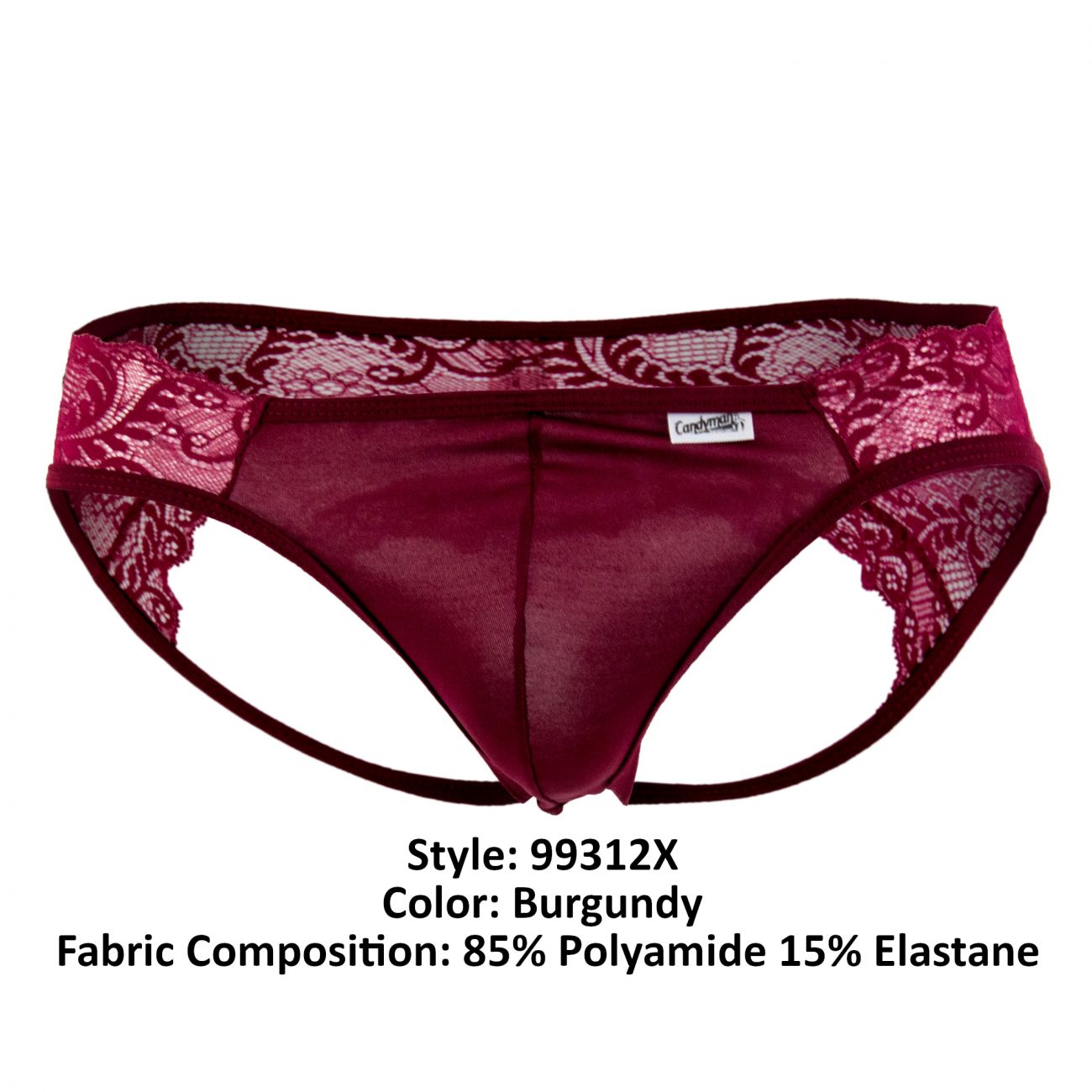 CandyMan 99312X Lace Jockstrap Burgundy Plus Sizes