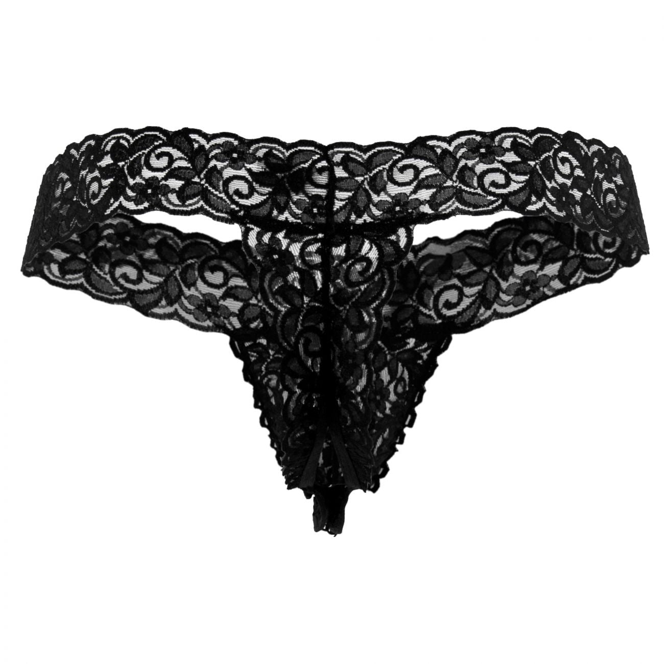 CandyMan 99315X Peek a Boo Lace Thongs Black Plus Sizes