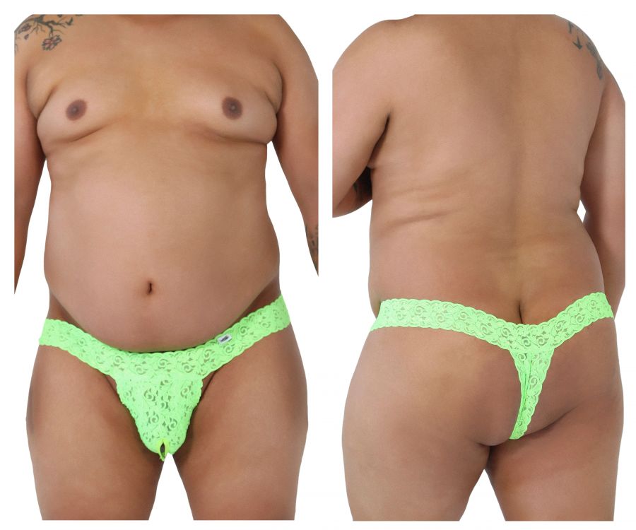 CandyMan 99315X Peek a Boo Lace Thongs Hot Green Plus Sizes