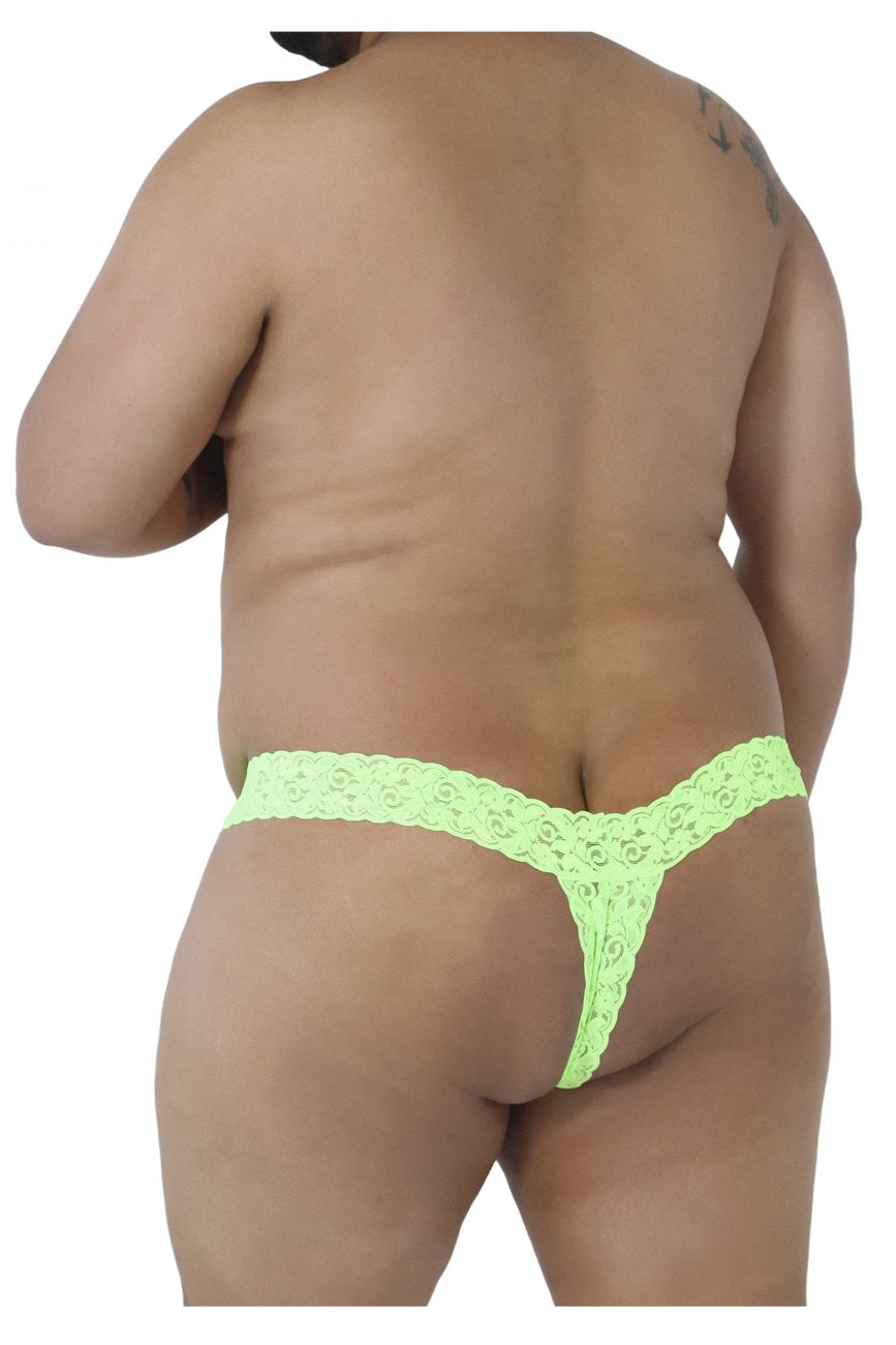 CandyMan 99315X Peek a Boo Lace Thongs Hot Green Plus Sizes
