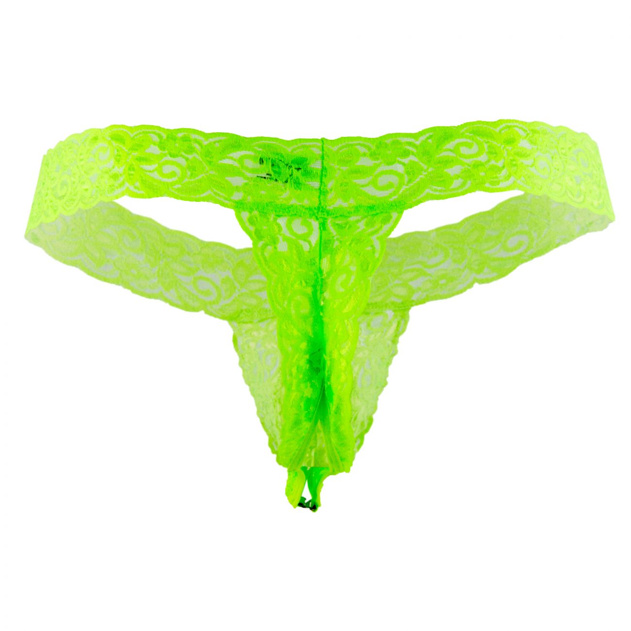 CandyMan 99315X Peek a Boo Lace Thongs Hot Green Plus Sizes