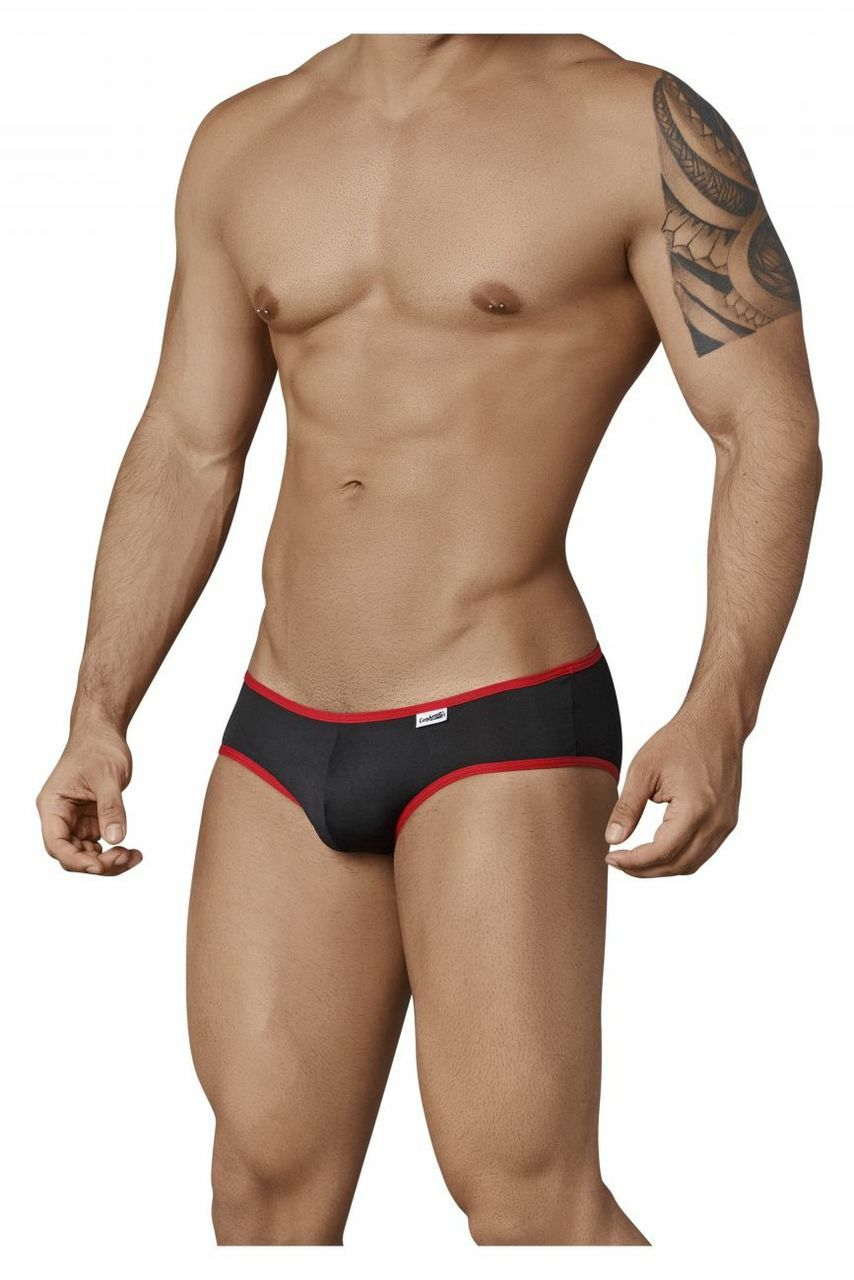 Mens Candyman Heart Butt Bikini Brief Black and Red
