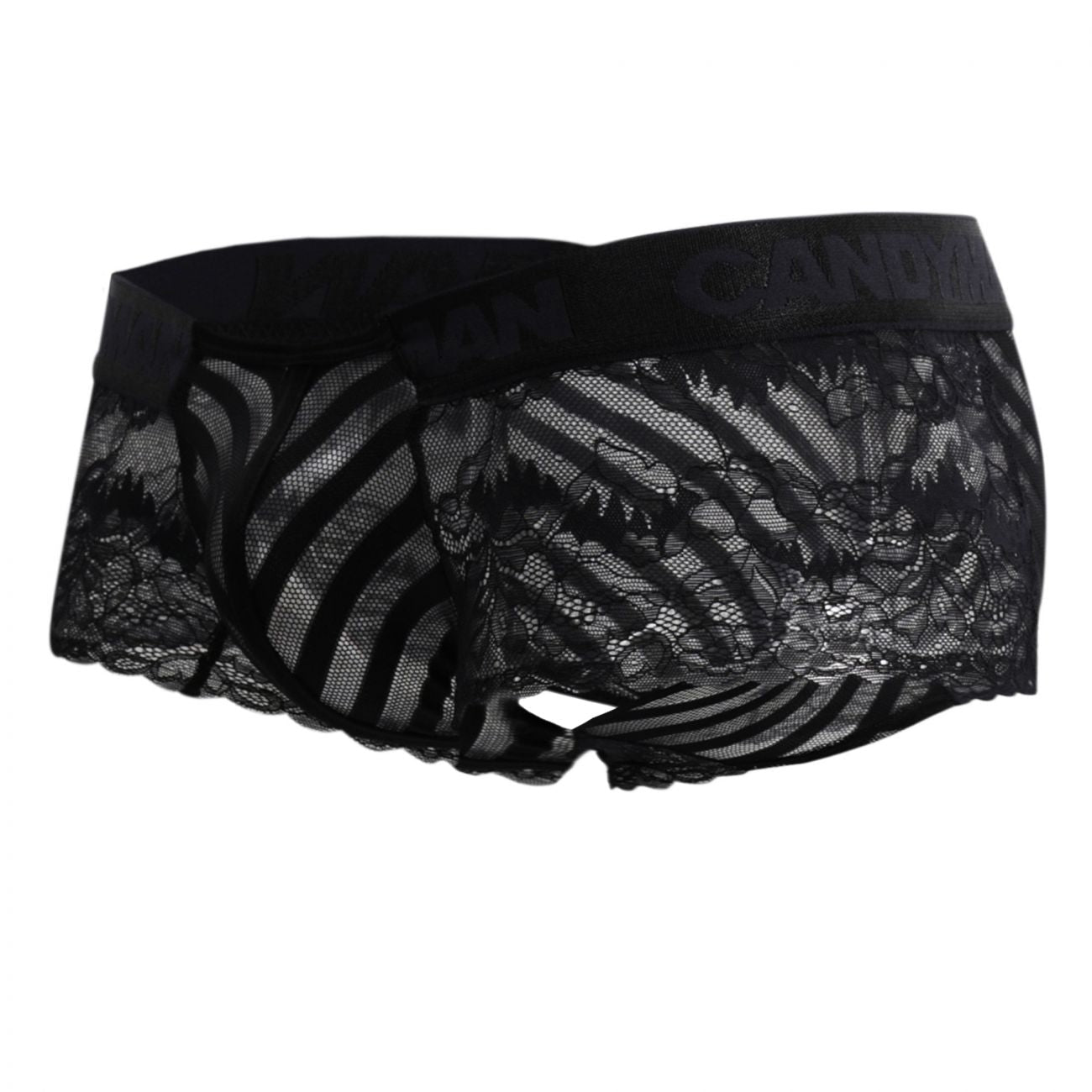 CandyMan 99393X Lace-Mesh Trunks Black Plus Sizes