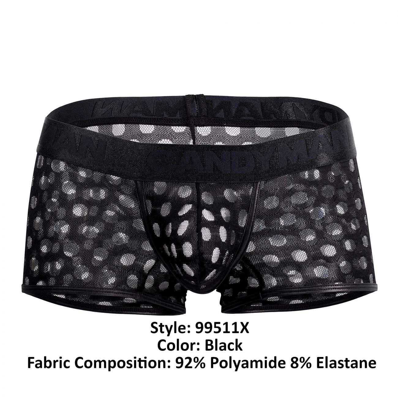 CandyMan 99511X Polka Mesh Trunks Black Plus Sizes