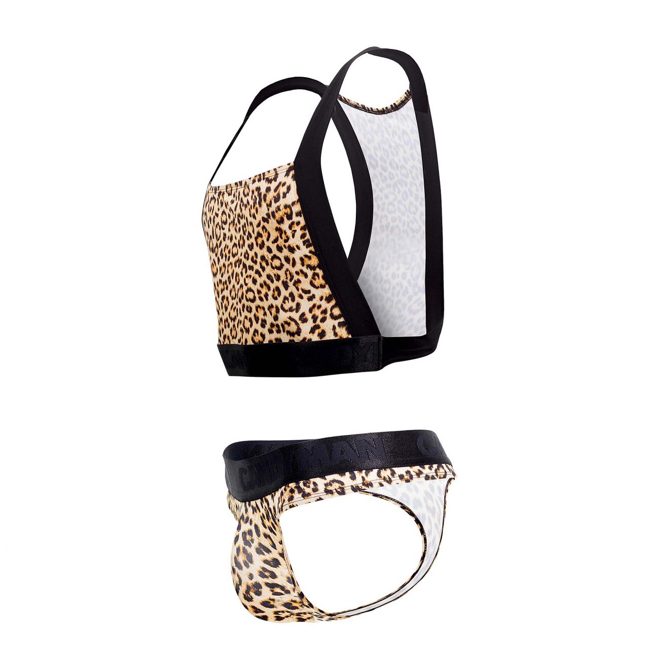 CandyMan 99524 Printed Top and Thong Set Black Cheeta