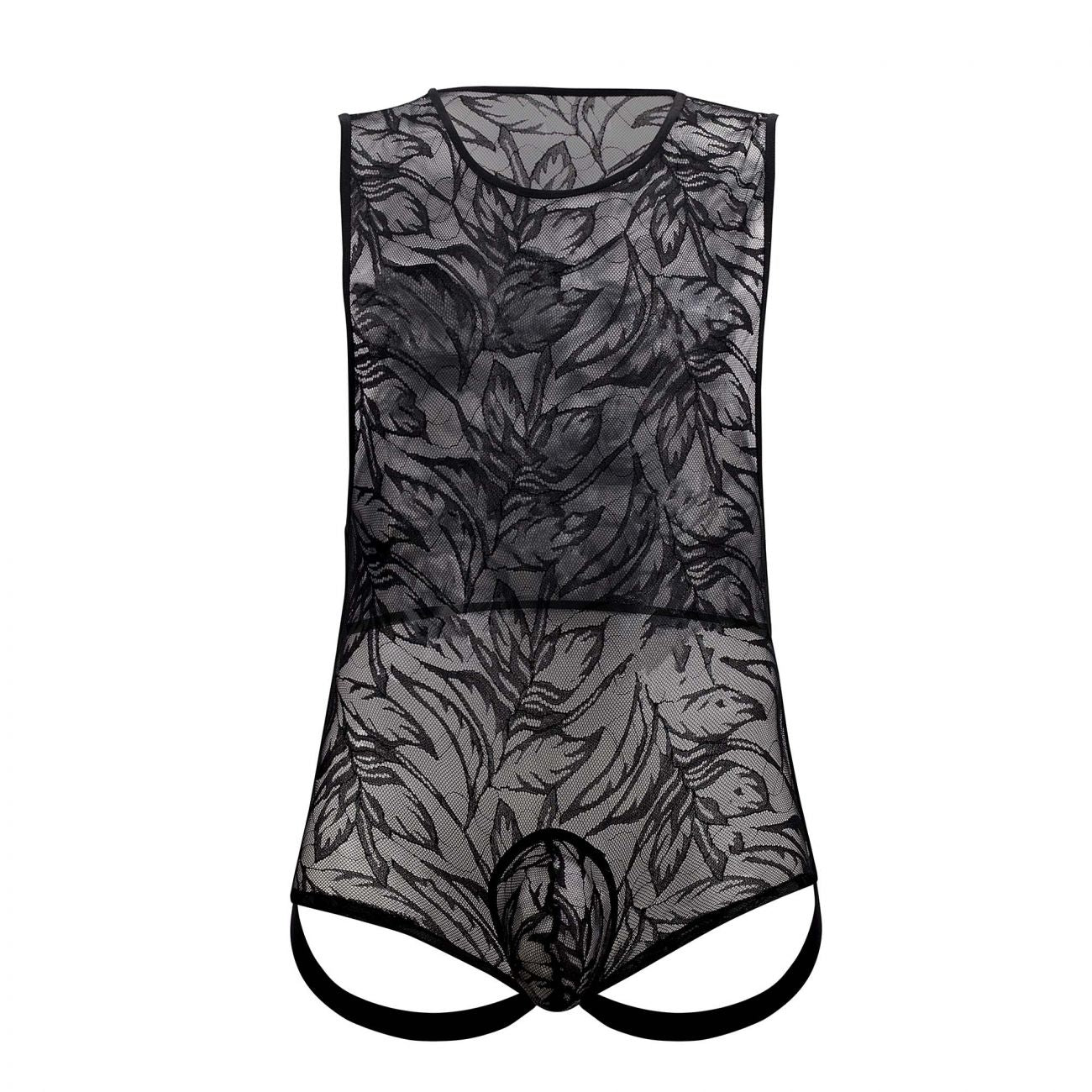 CandyMan 99531 Lace Bodysuit Exposed Butt Black