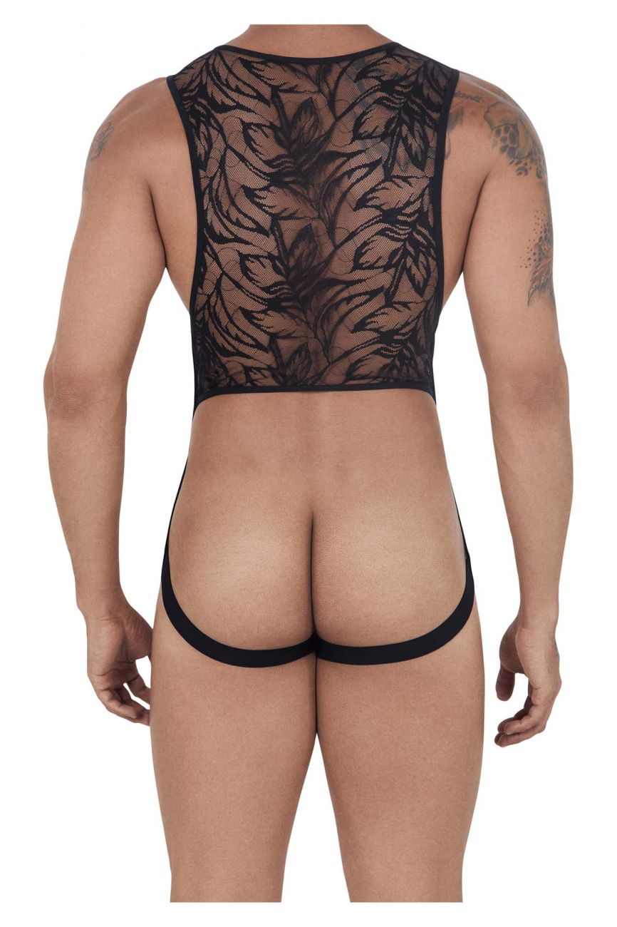 CandyMan 99531 Lace Bodysuit Exposed Butt Black