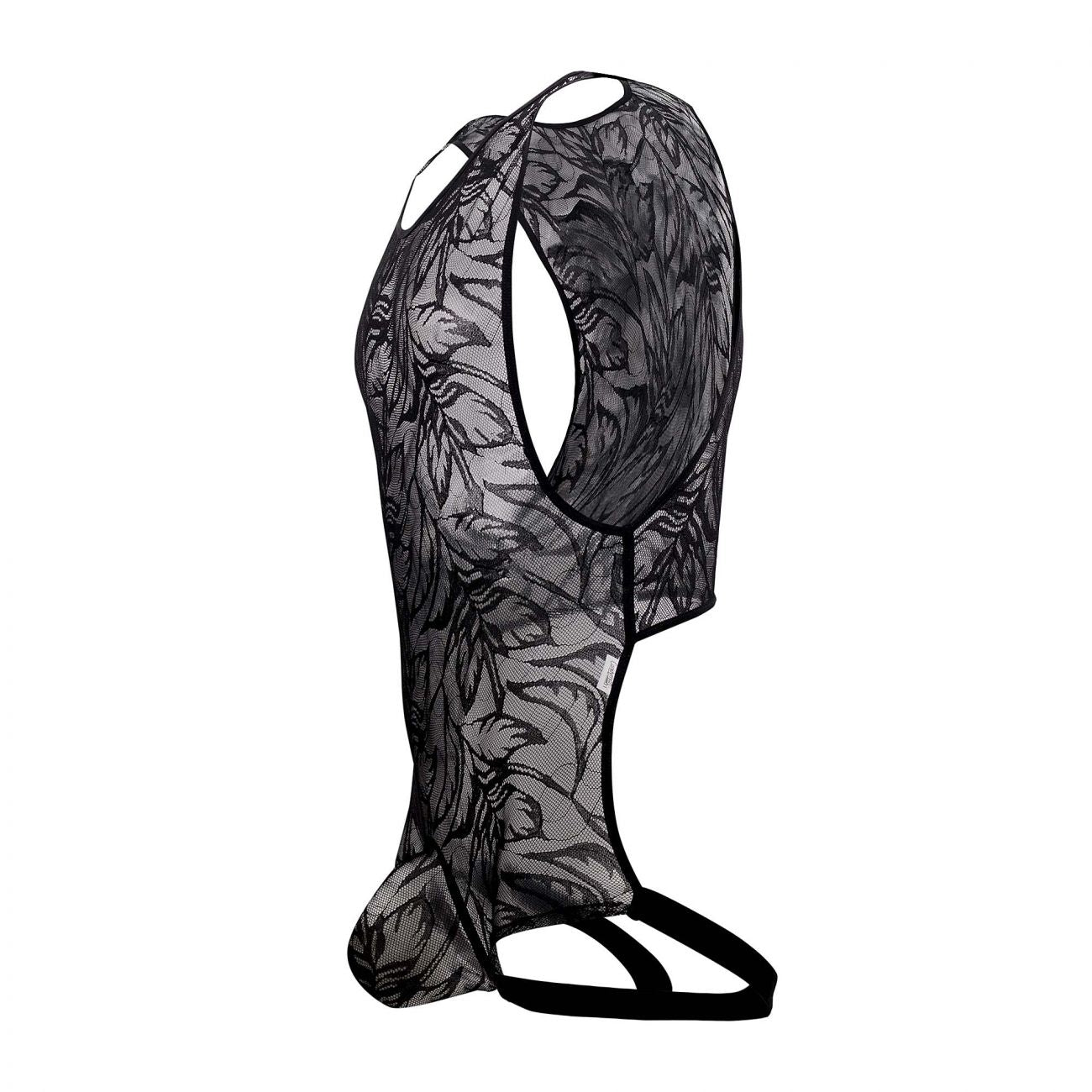 CandyMan 99531 Lace Bodysuit Exposed Butt Black