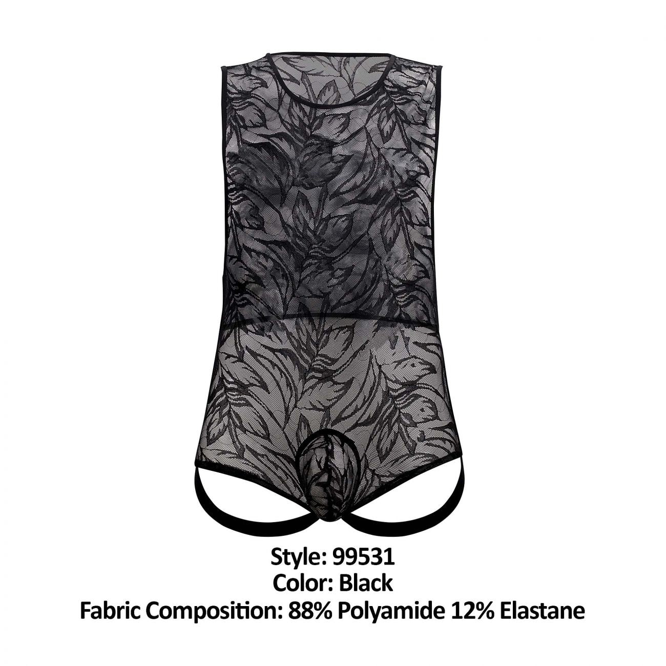 CandyMan 99531 Lace Bodysuit Exposed Butt Black