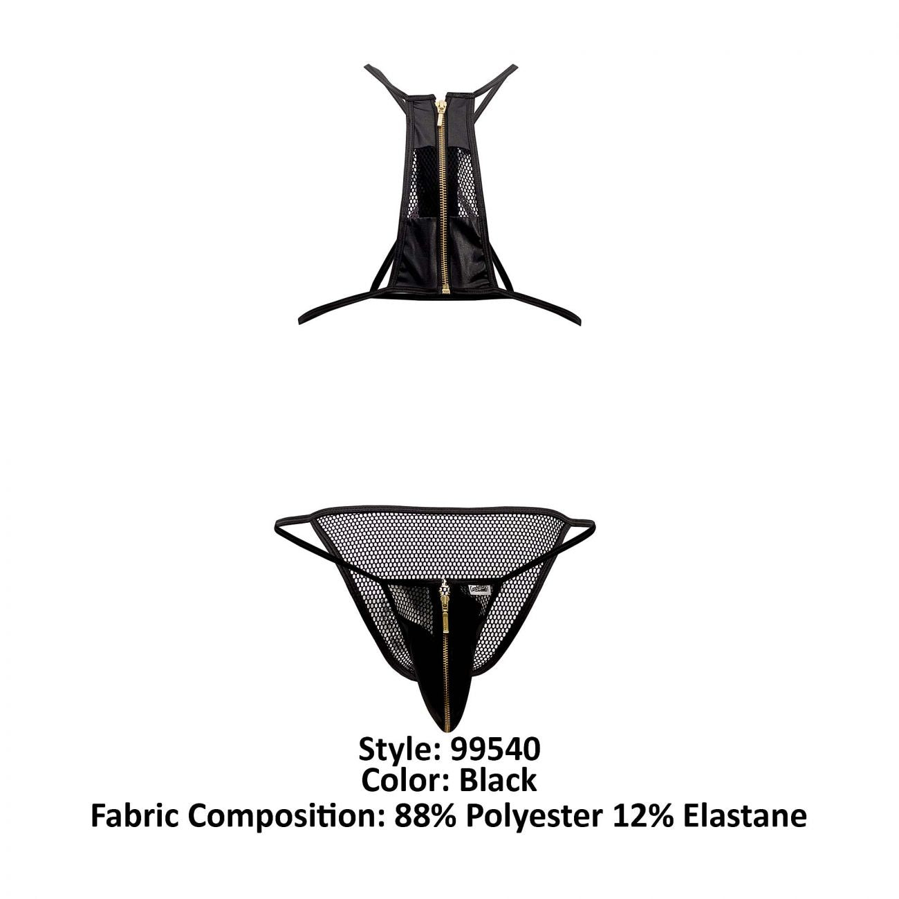 CandyMan 99540 Zipper Bikini-Harness Set Black
