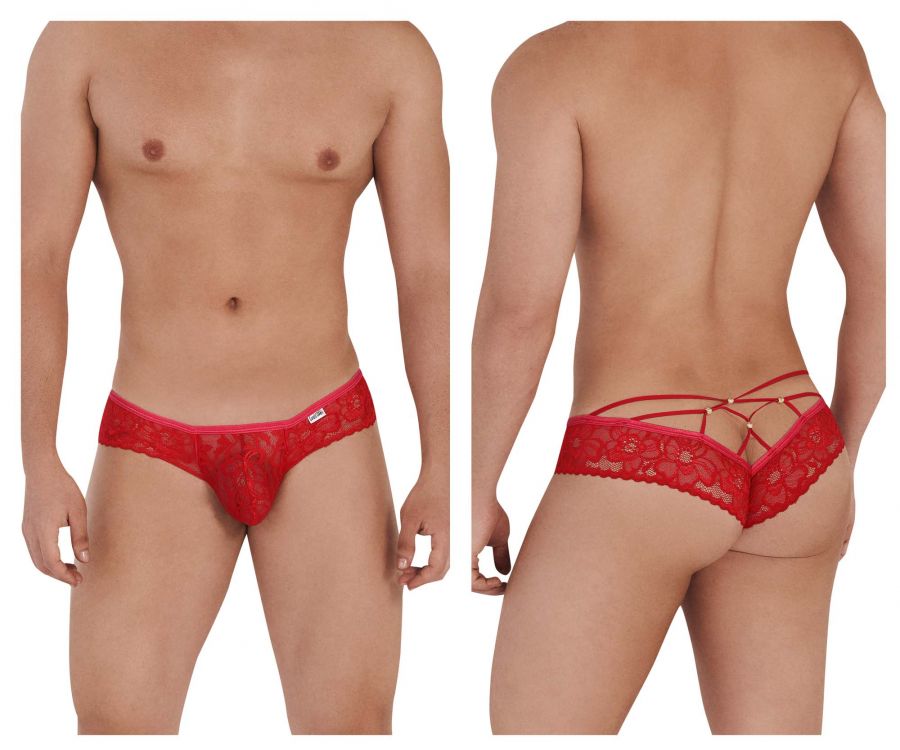 CandyMan 99551 Lace Peekaboo Briefs Red