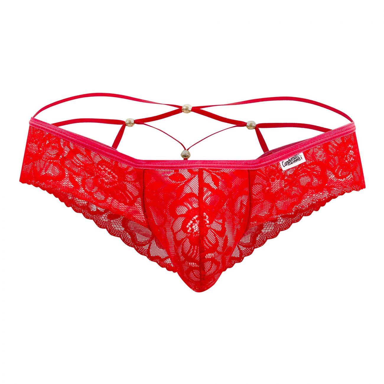 CandyMan 99551 Lace Peekaboo Briefs Red