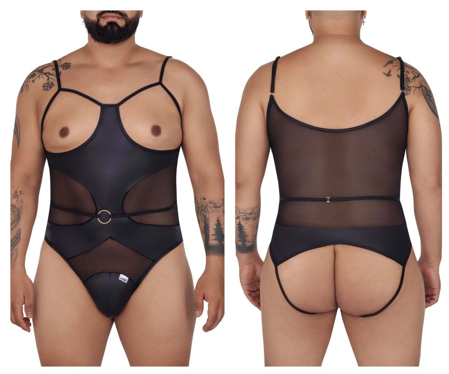 CandyMan 99670X Harness Bodysuit Black Plus Sizes