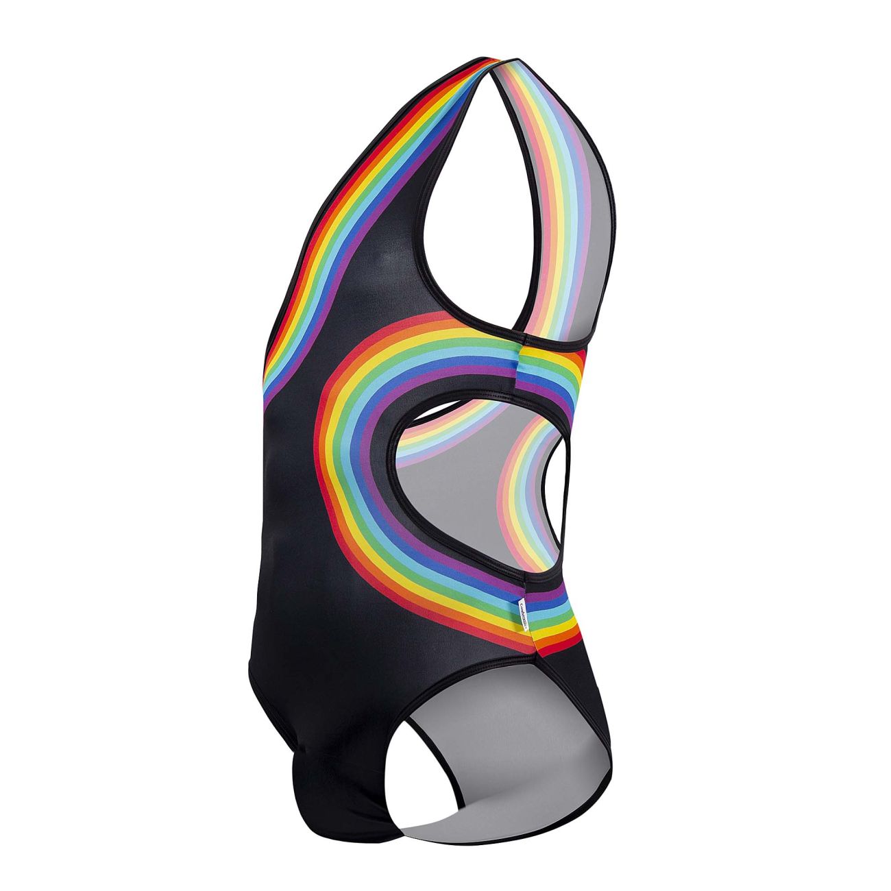 CandyMan 99702X Rainbow Bodysuit Black Plus Sizes