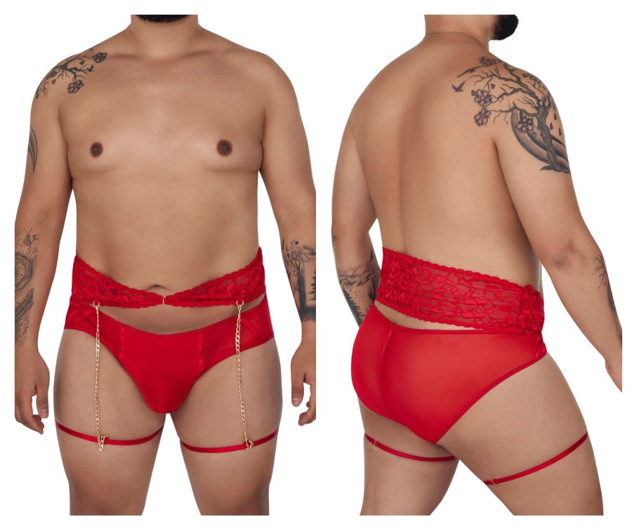 CandyMan 99703X Garter Briefs Two Piece Set Red Plus Sizes