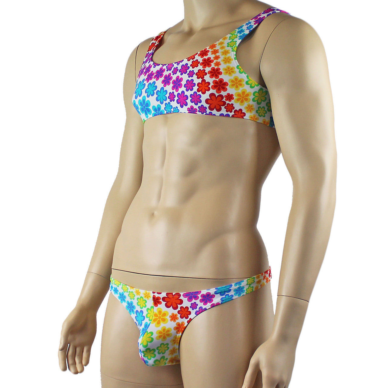 Mens Flower Girl Crop Top Bra & G string Thong