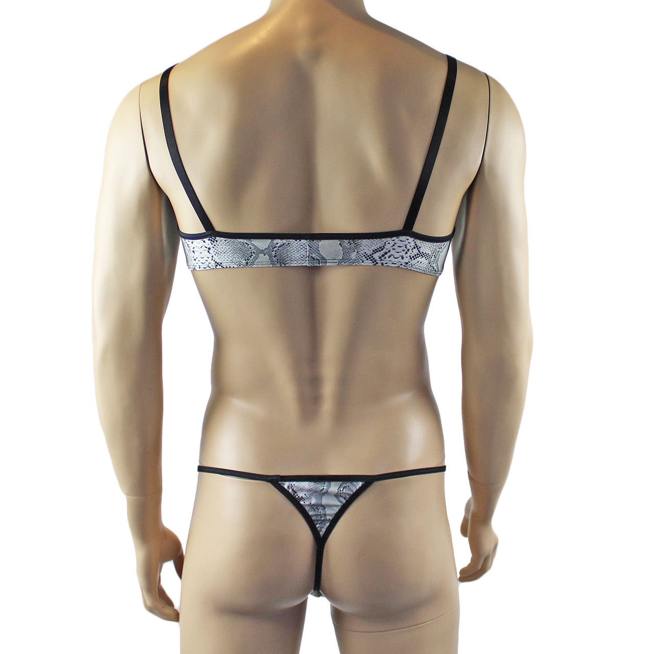 Mens Bra Grey Snake Print Bra Top for Males & G string