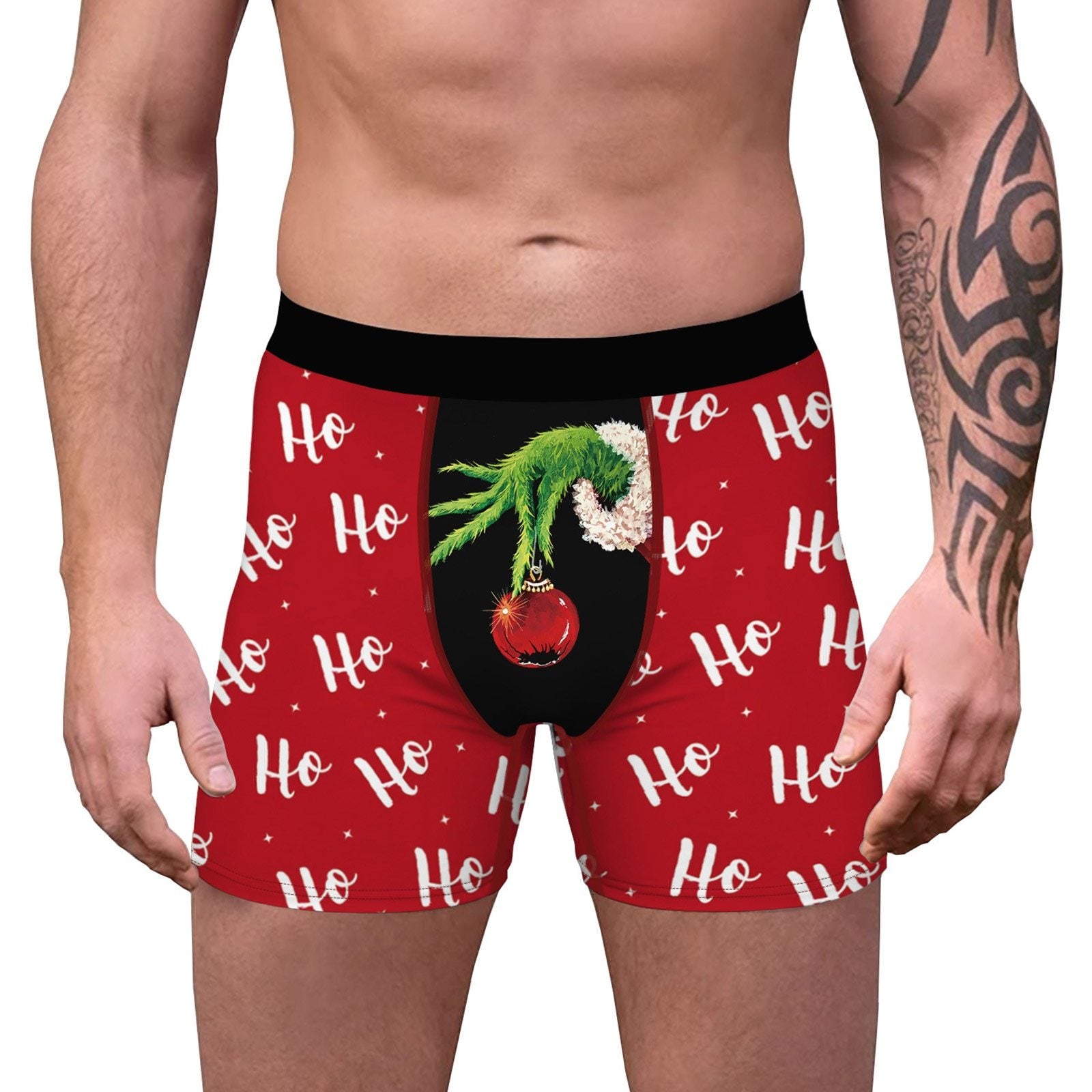 SALE - XMAS GIFT - Mens Christmas Boxer Shorts Printed Ho Ho Ho & The Grinch