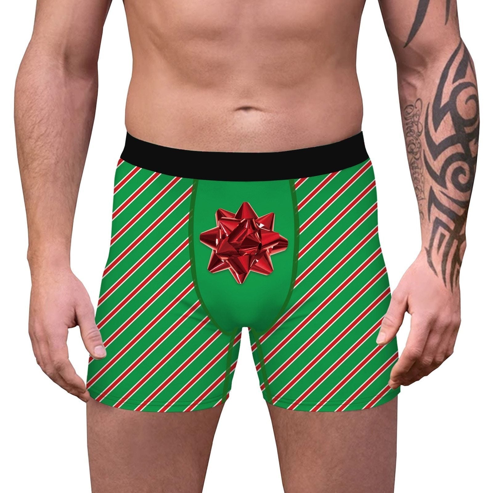 SALE - XMAS GIFT - Mens Christmas Boxer Shorts Printed Gift Wrap with Bow