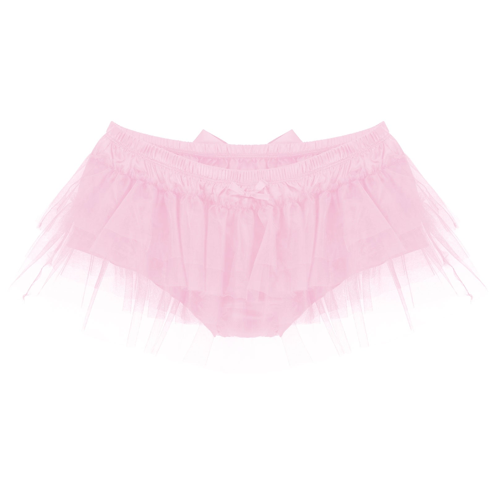 Mens Sissy Lingerie Exotic Panties Satin Frilly Layered Ruffle Tulle Mini Skirt Pink