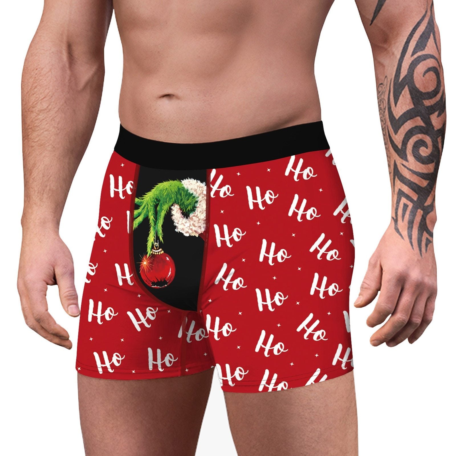 SALE - XMAS GIFT - Mens Christmas Boxer Shorts Printed Ho Ho Ho & The Grinch
