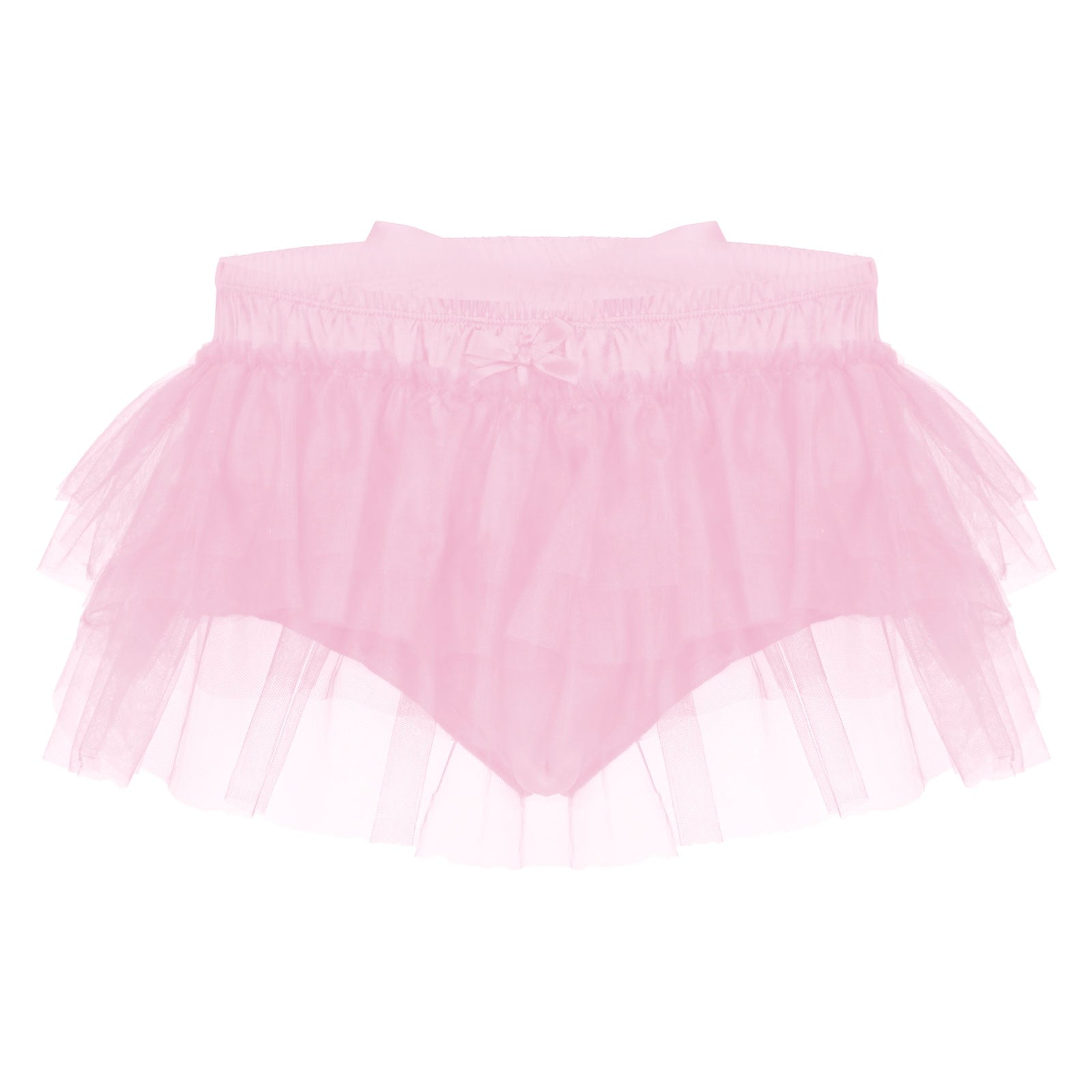 Mens Sissy Lingerie Exotic Panties Satin Frilly Layered Ruffle Tulle Mini Skirt Pink