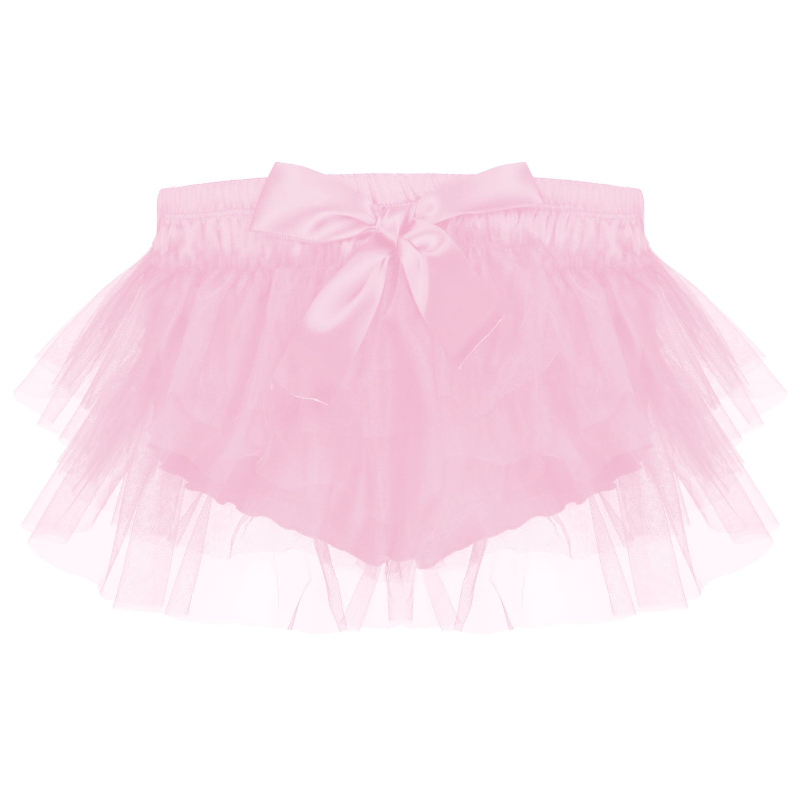 Mens Sissy Lingerie Exotic Panties Satin Frilly Layered Ruffle Tulle Mini Skirt Pink