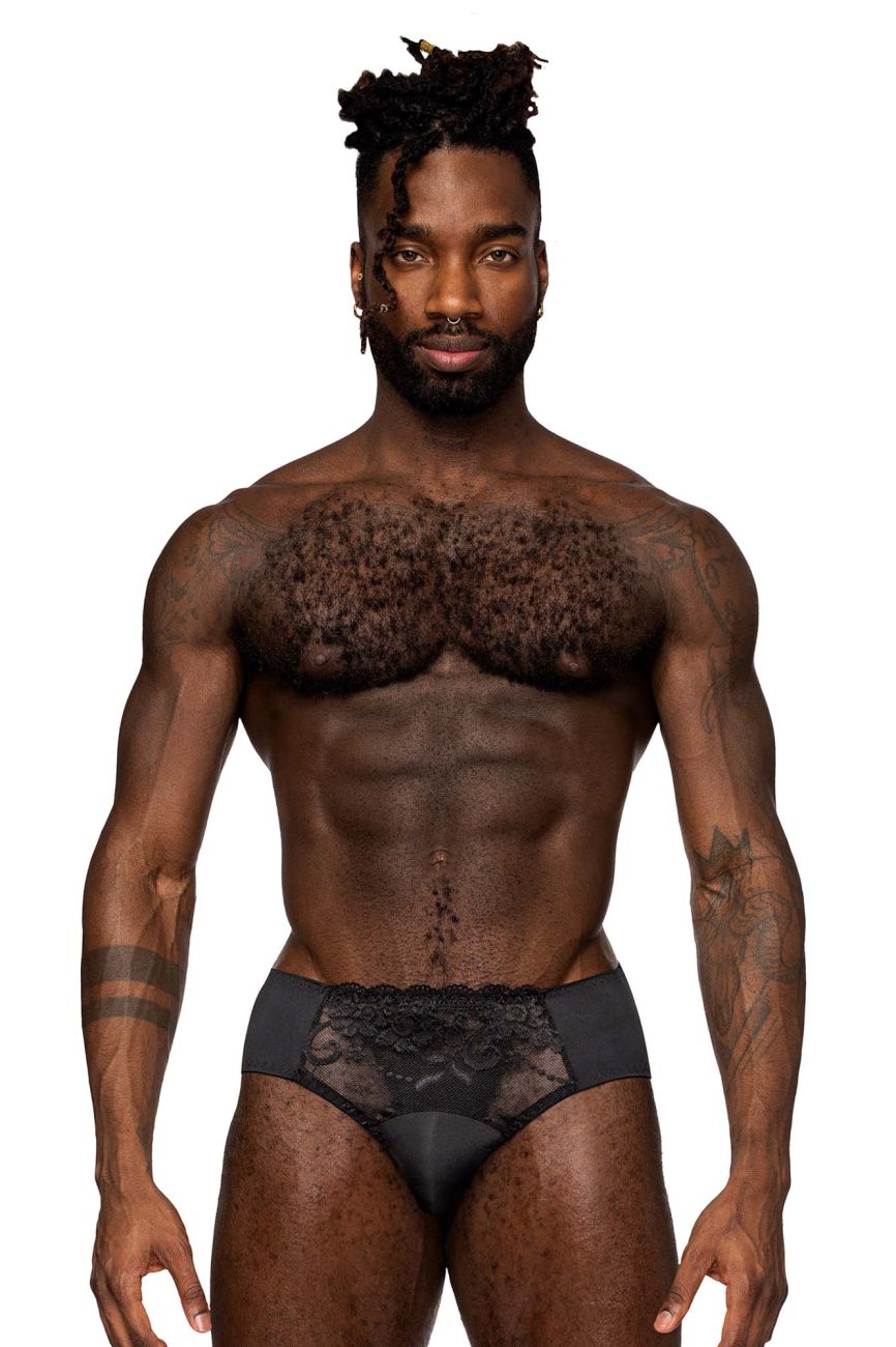 Male Power 492-280 Sassy Lace Bikini Solid Pouch Black