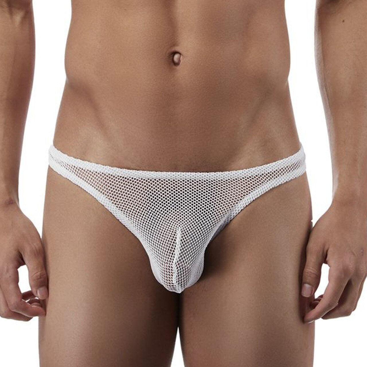 Mens Stretch Net Sexy Thong White