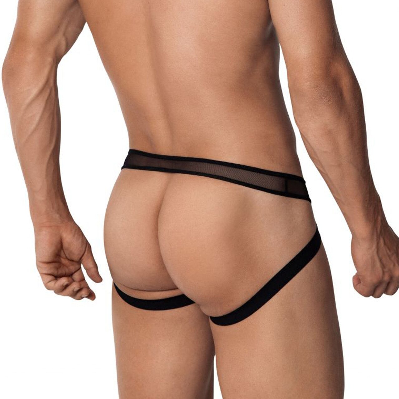 SALE - Mens PPU Underwear Mesh and Spandex Jock Strap Black