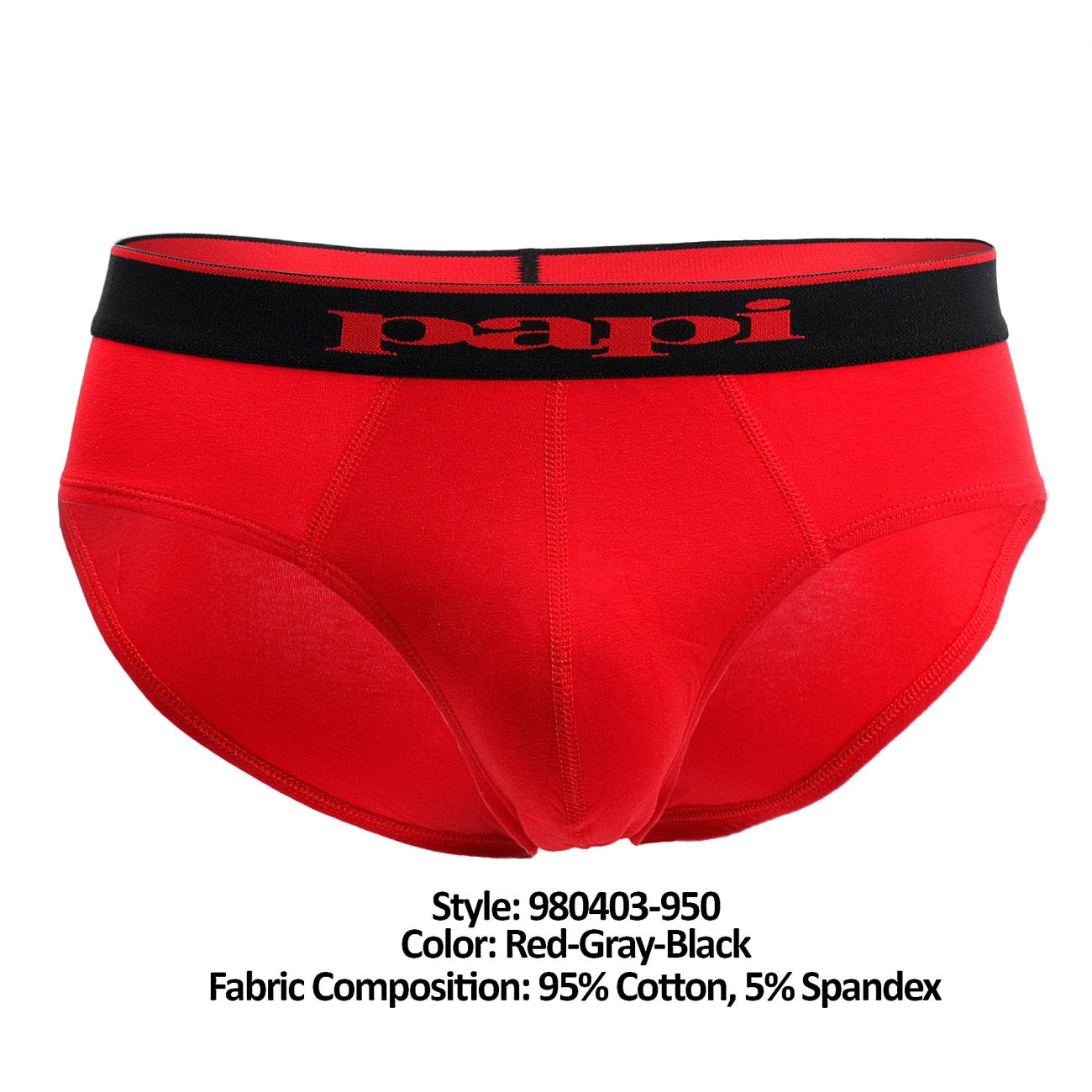 Papi 980403-950 3PK Cotton Stretch Brief Red-Gray-Black