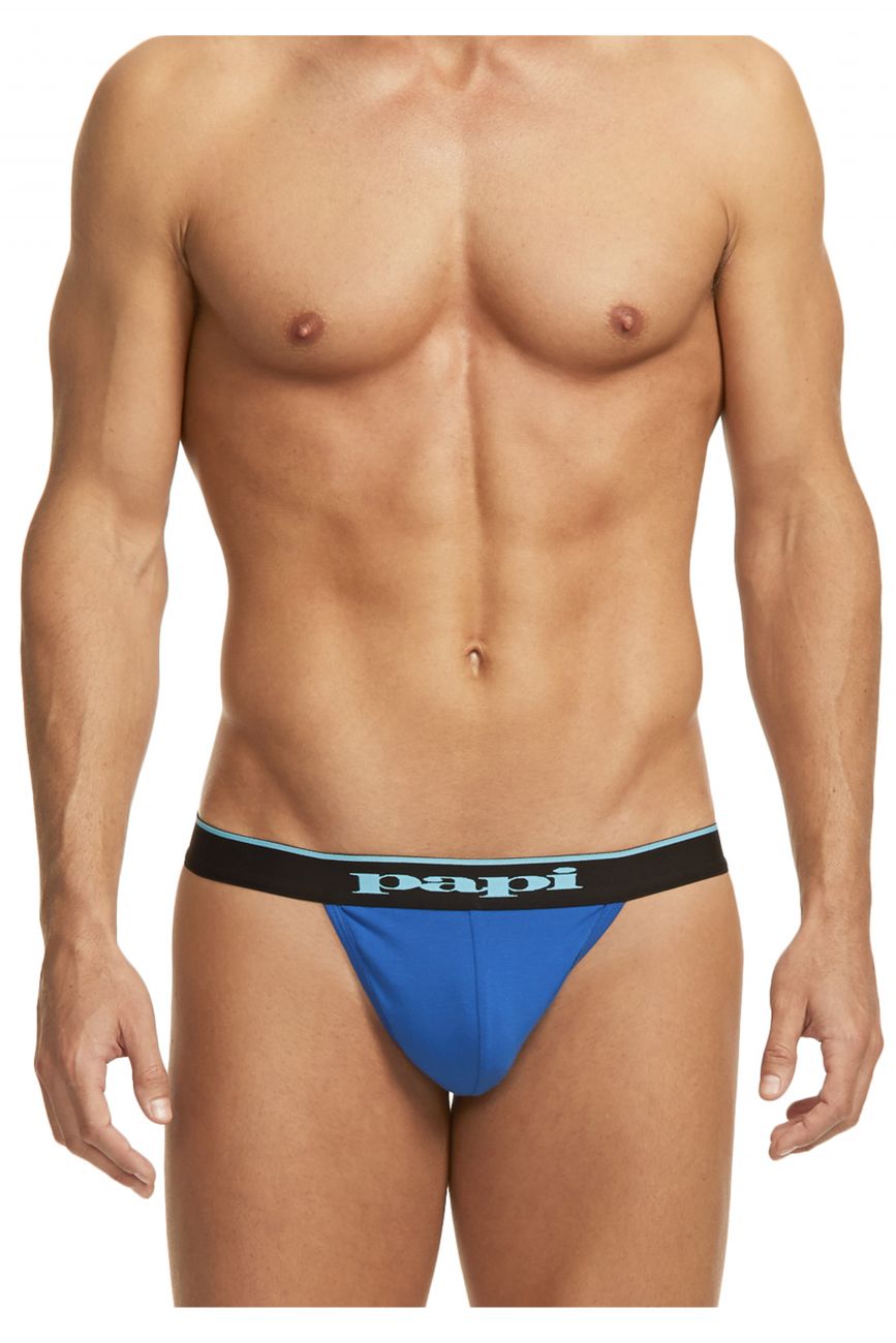 Papi 980902-941 3PK Cotton Stretch Thong Black-Cobalt-Blue