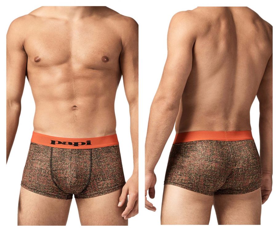 Papi UMPA050 Fashion Microflex Brazilian Trunks Orange Pixel Print