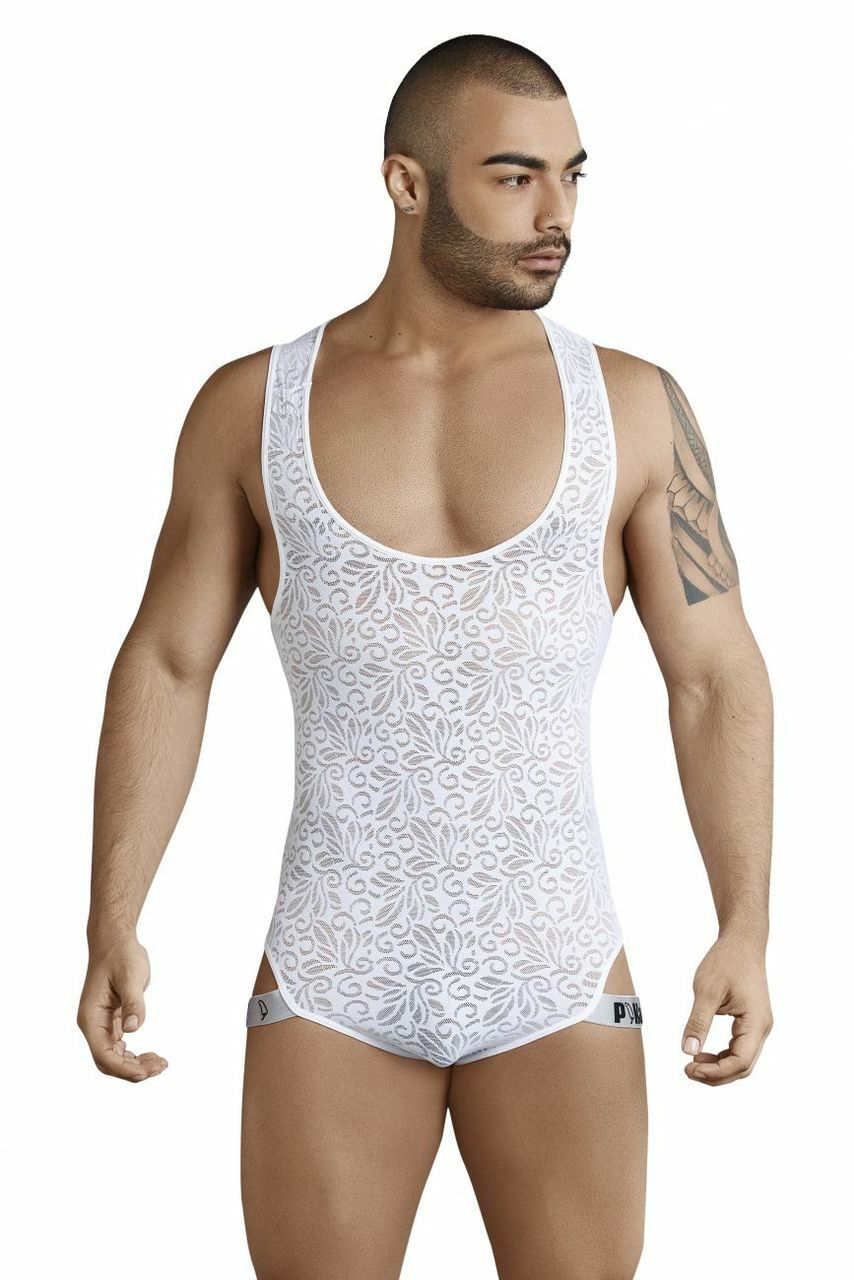 SALE - Mens Lace Glamour Bodysuit White