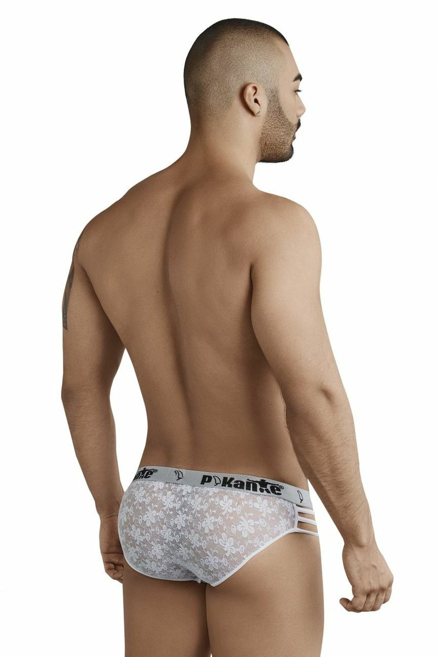SALE - Mens Pikante Lace Bikini Briefs with Open Sides White