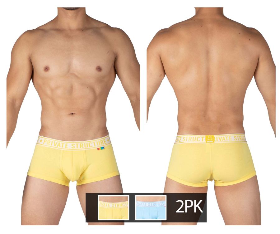 Private Structure EPUT4386 2PK Mid Waist Trunks Yellow and Blue