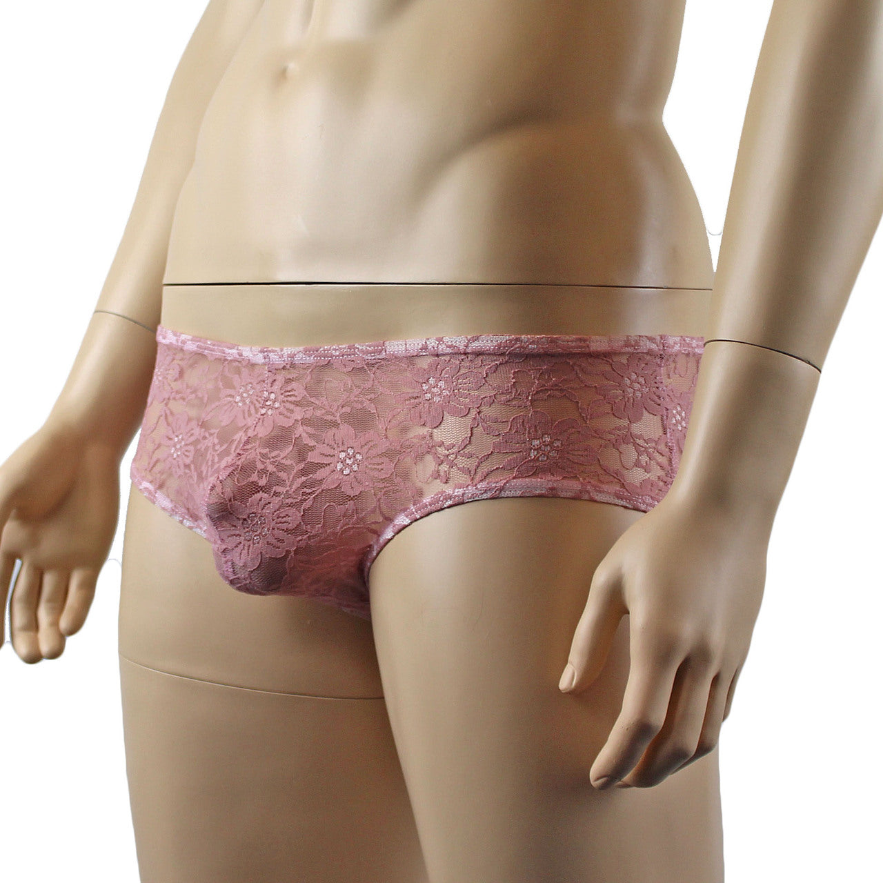 Mens Lingerie Stretch Lace Male Panty Bikini Brief (dusty pink plus other colours)