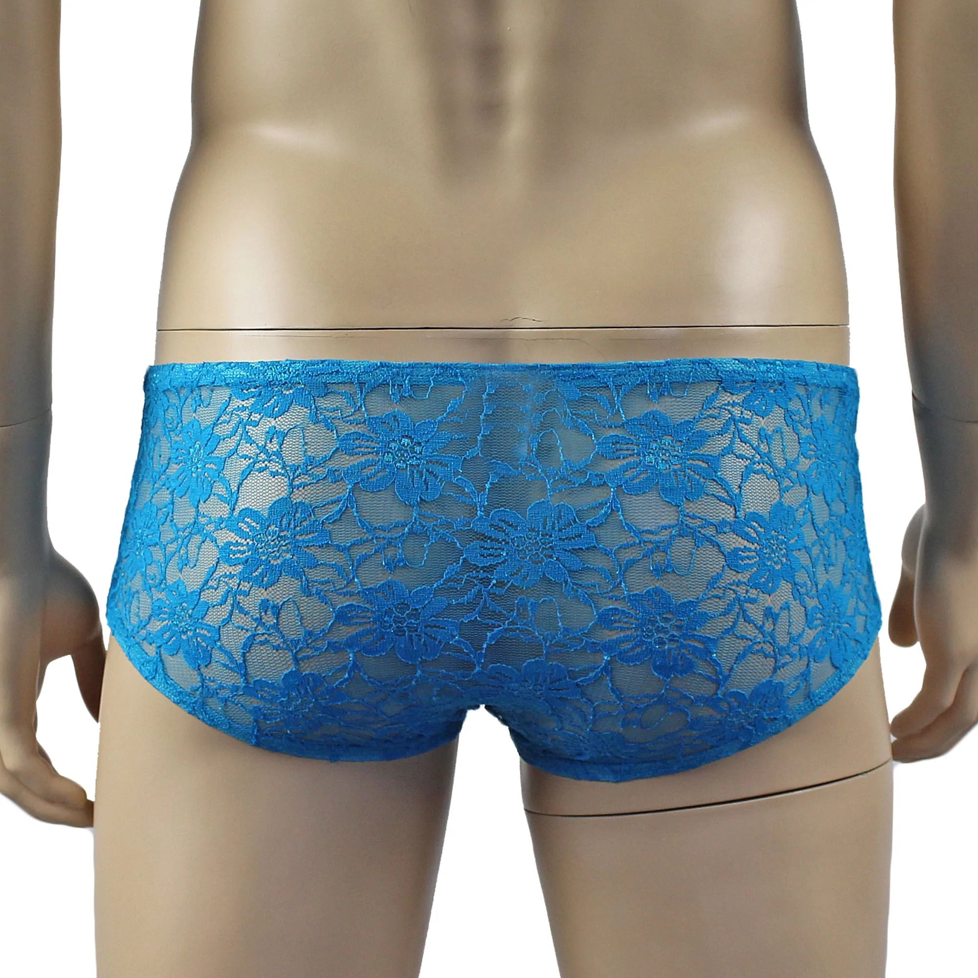 SALE - Mens Sexy Lingerie Stretch Lace Male Panty Bikini Brief Turquoise