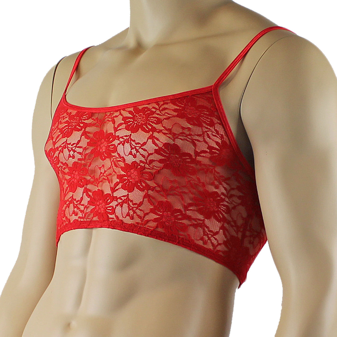 Mens Lace Crop Bra Top Camisole Male Lingerie (red plus other colours)