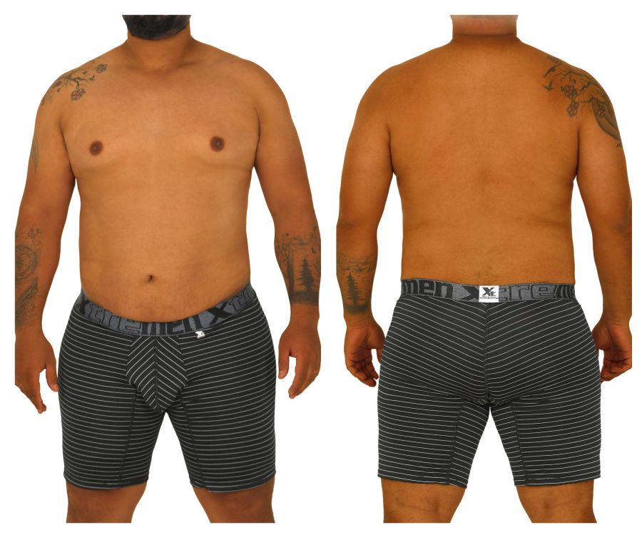 Xtremen 70004 Striped Boxer Briefs Black Plus Sizes