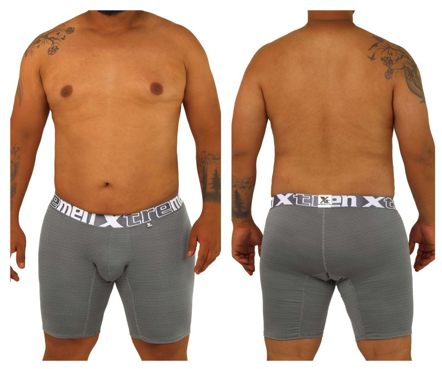 Xtremen 70005 Long Boxer Briefs Gray White Plus Sizes