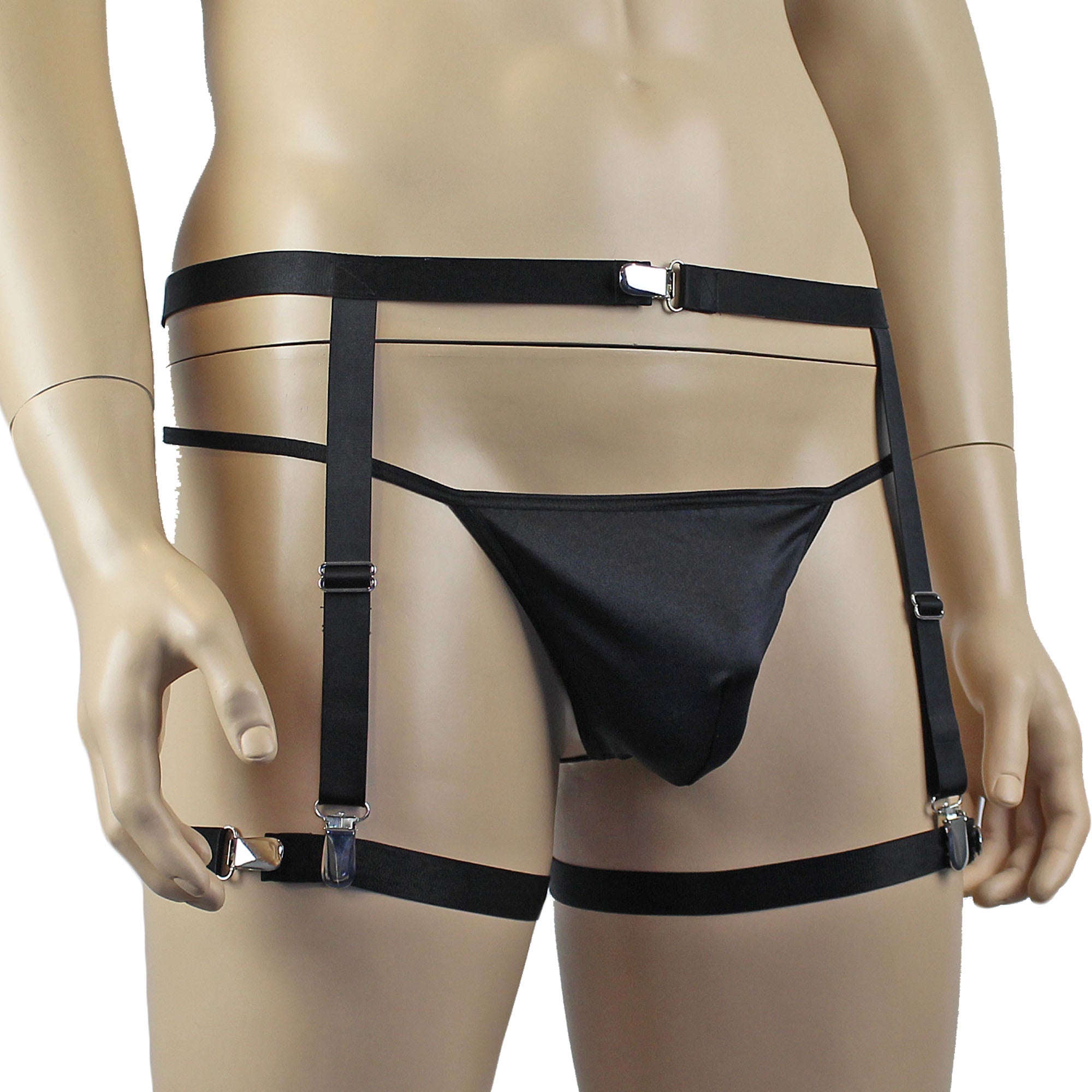 Unisex Zoe Garterbelt with Clips, Detachable Adjustable Leg Bands Black