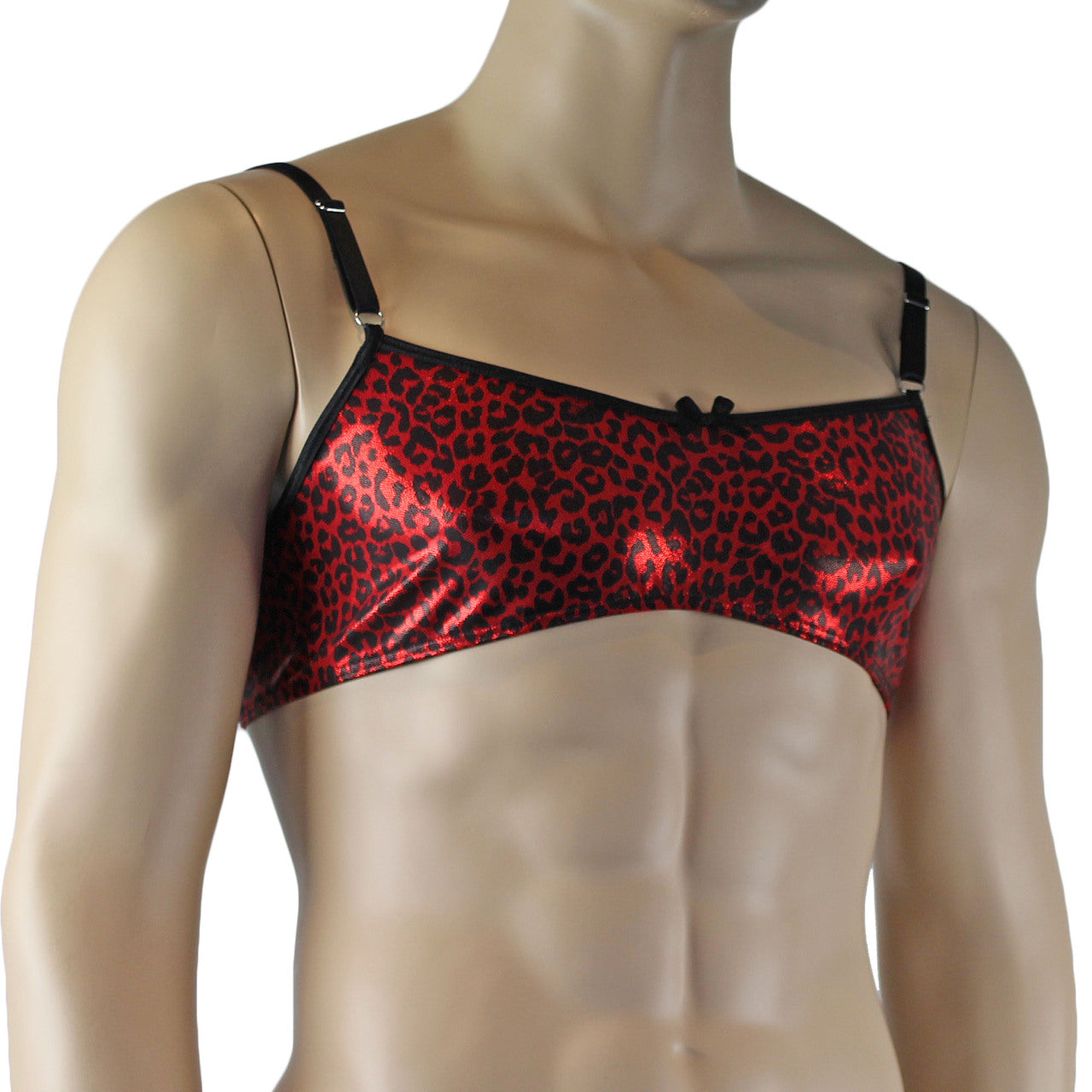Mens Bra Dazzle Animal Leopard Print Bra Top for Males Red