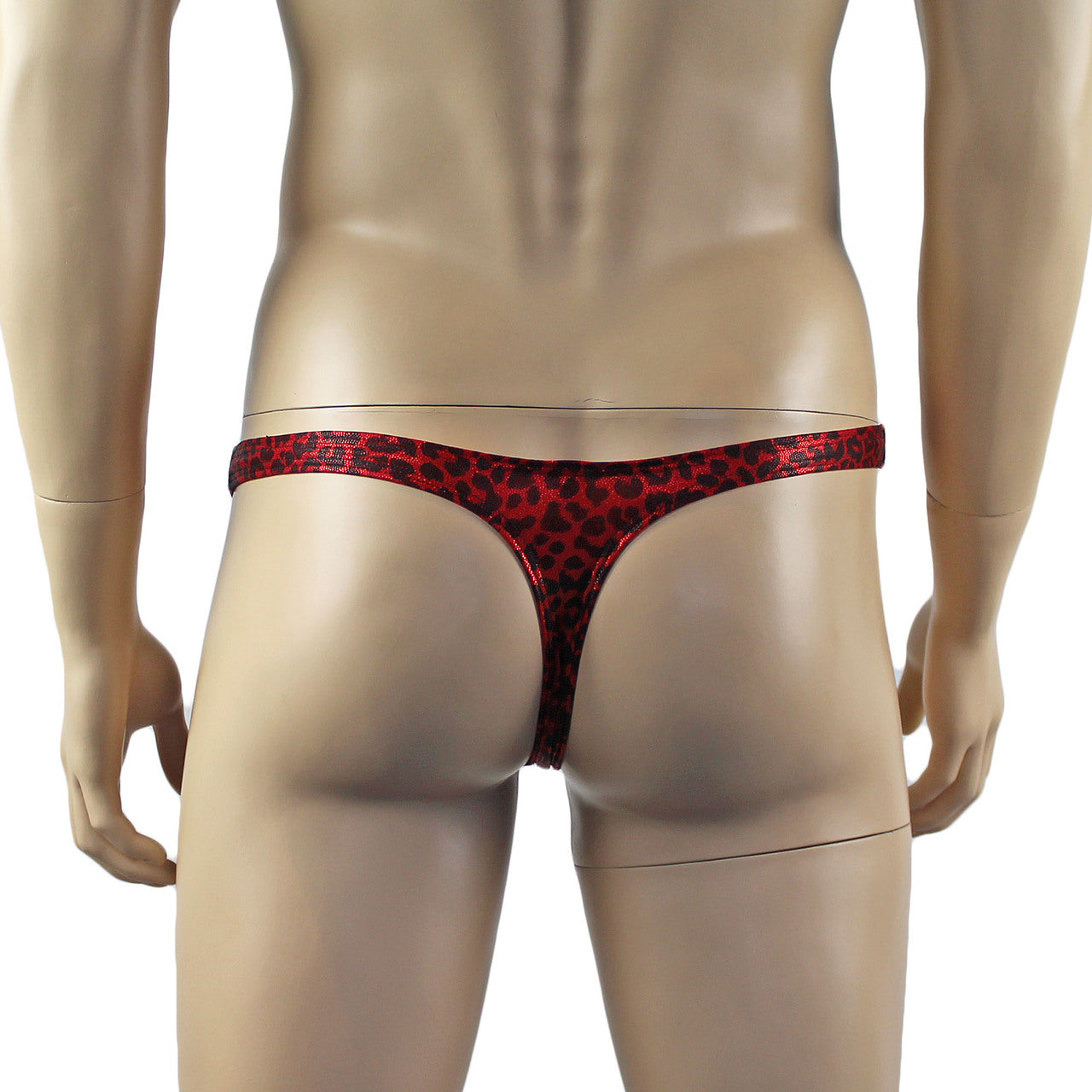 Mens Dazzle Animal Leopard Print Bra and Thong Set Red