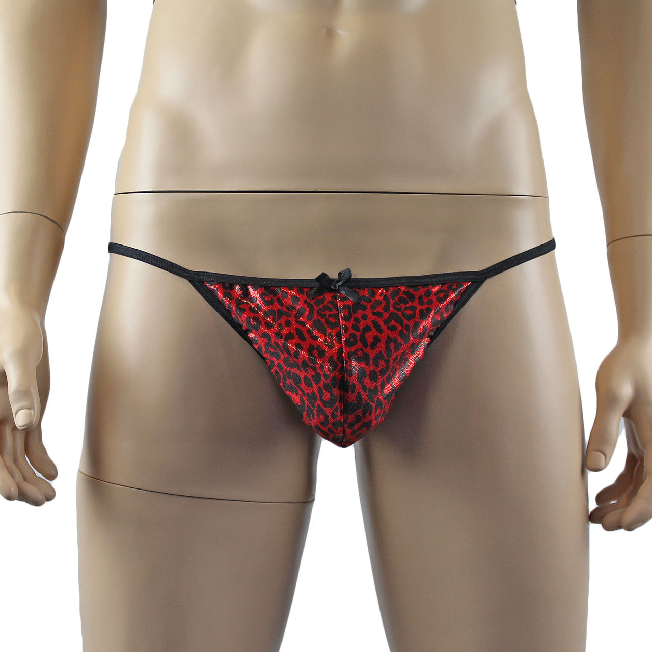 Mens Dazzle Animal Leopard Print Bra Top Camisole, G string, Garterbelt & Stockings Red
