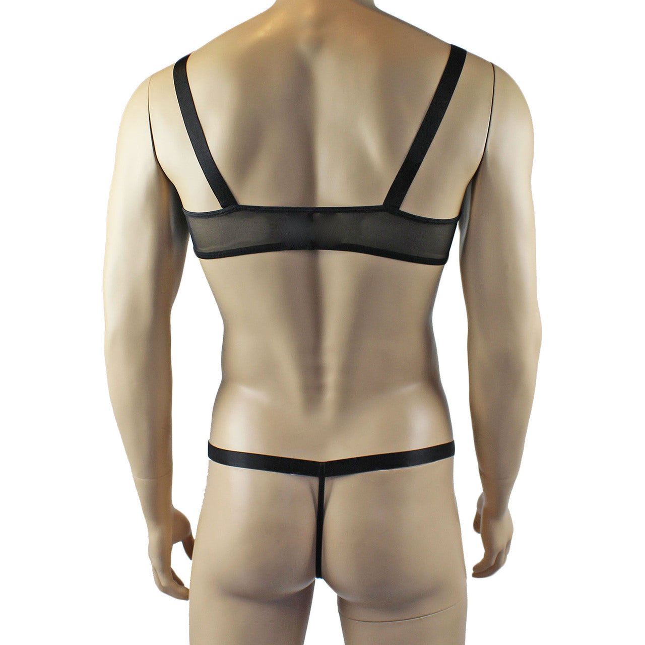 Mens Exotic Sheer Mesh Bra Top & G string - Sizes up to 3XL (black plus other colours)