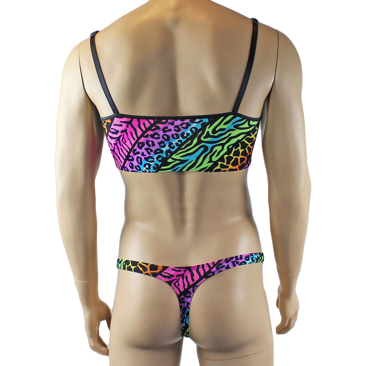 Mens Festival Animal Bra Top and Low Rise Thong Underwear Multi-coloured