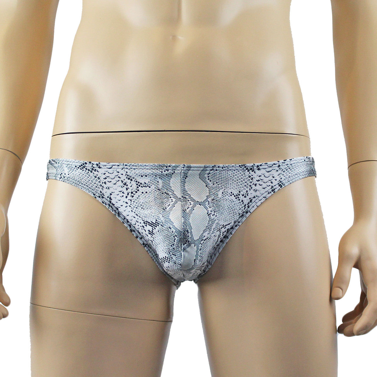 Mens Bra Top Camisole and Brief in Grey Snake Print & Black Lace